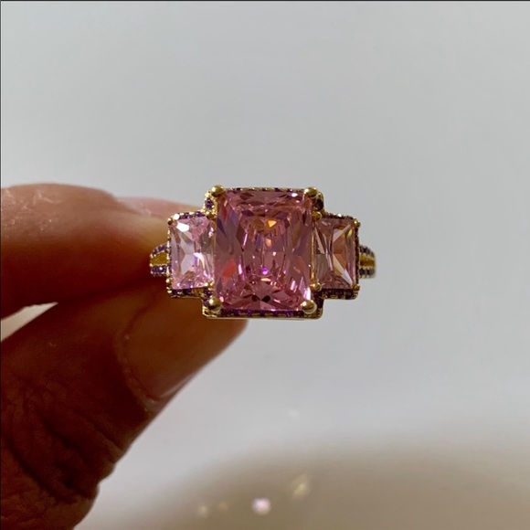 Savvy Cie 18K Gold Vermeil Radiant Cut 3Stone Ring - Picture 14 of 16